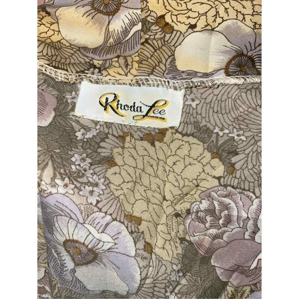 Vintage Rhonda Lee Pussy Bow Floral Shirt Petit Small - Picture 4 of 4